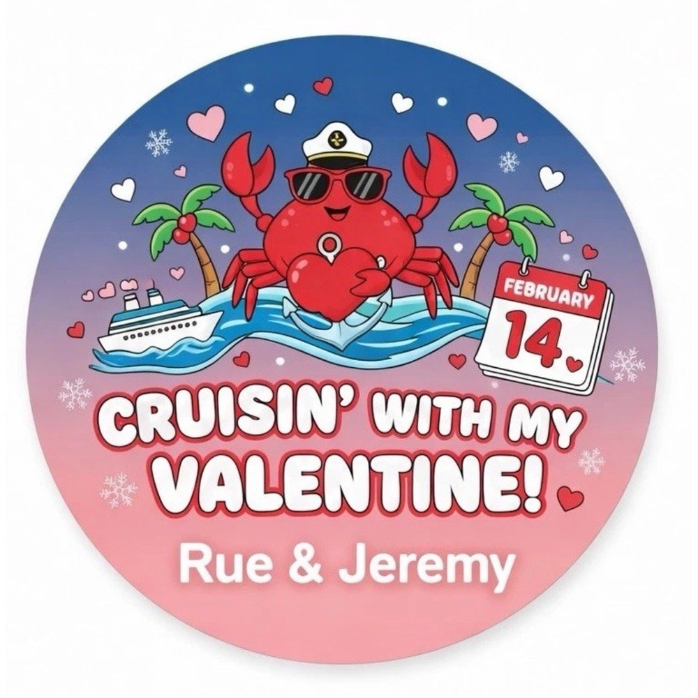 Cruisin'‎ With My Valentine Cruise Door Magnet Personalized Round 5x5